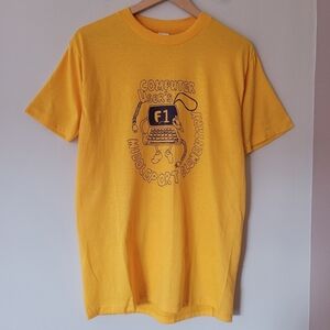 Vintage Single Stitch Tee T-shirt Yellow Computer Graphic Geek IT Sz Large